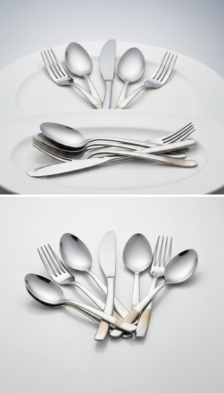 Stainless steel flatware set with balanced weight